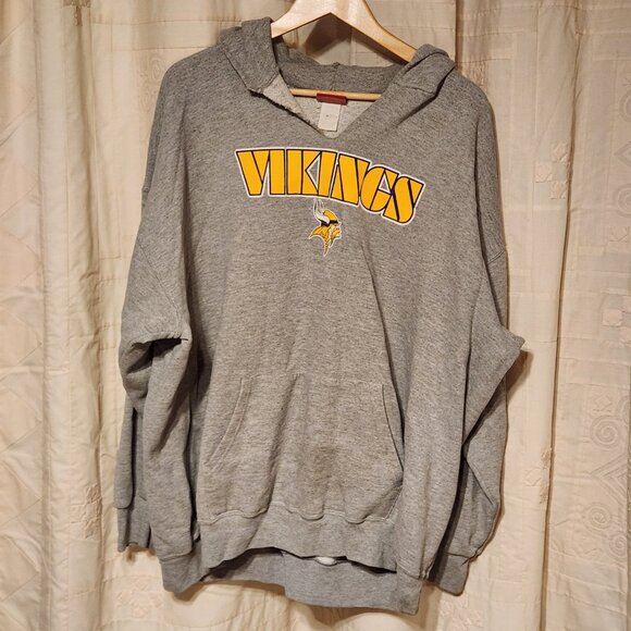 🟣 Minnesota Vikings Distressed Raw V-Neck Hoodie Sweatshirt Grey 2XL 🏈 - Picture 8 of 8
